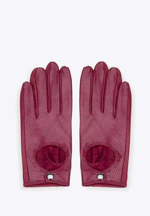 Damskie rękawiczki skórzane samochodowe klasyczne, karminowy, 46-6A-002-9-M, Zdjęcie 3