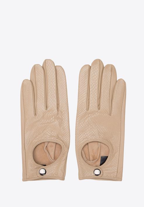 Damskie rękawiczki skórzane samochodowe klasyczne, beżowy, 46-6A-002-0-M, Zdjęcie 3