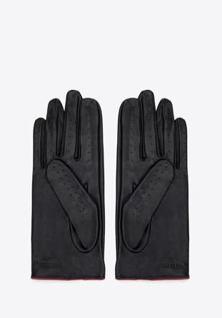 Damskie rękawiczki skórzane samochodowe z ozdobnym obszyciem, czarny, 46-6A-292-1-S, Zdjęcie 1
