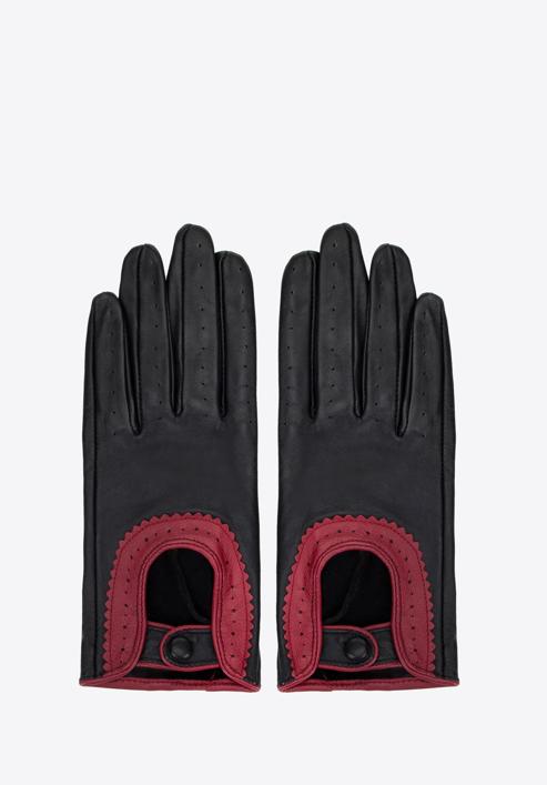Damskie rękawiczki skórzane samochodowe z ozdobnym obszyciem, czarny, 46-6A-292-1-S, Zdjęcie 3