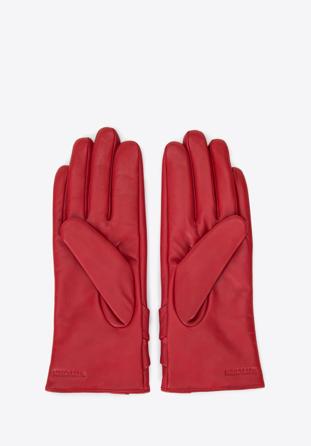 Women's leather gloves with a large bow detail, red, 39-6L-902-3-V, Photo 1
