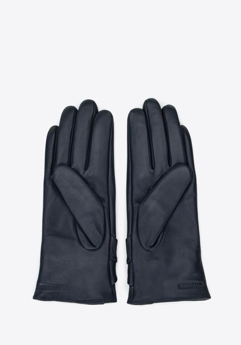 Women's leather gloves with a large bow detail, navy blue, 39-6L-902-3-M, Photo 2