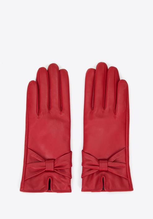 Women's leather gloves with a large bow detail, red, 39-6L-902-3-L, Photo 3