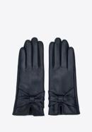 Women's leather gloves with a large bow detail, navy blue, 39-6L-902-3-L, Photo 3