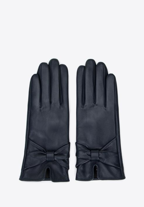 Women's leather gloves with a large bow detail, navy blue, 39-6L-902-3-V, Photo 3
