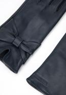 Women's leather gloves with a large bow detail, navy blue, 39-6L-902-GC-S, Photo 4