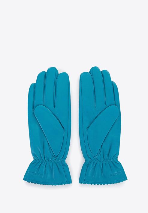 Damskie rękawiczki skórzane z falbanką, turkusowy, 39-6-646-TQ-M, Zdjęcie 2