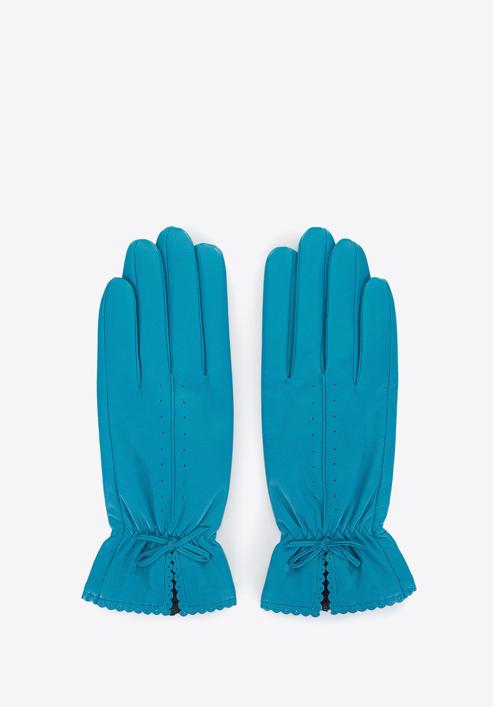 Damskie rękawiczki skórzane z falbanką, turkusowy, 39-6-646-TQ-M, Zdjęcie 3