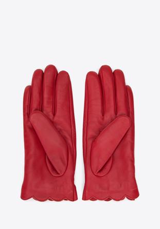 Damskie rękawiczki skórzane z falbanką i kokardką, czerwony, 39-6L-905-3-X, Zdjęcie 1