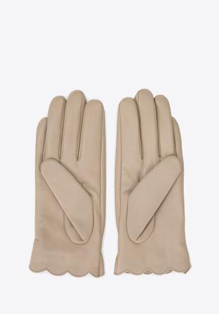 Damskie rękawiczki skórzane z falbanką i kokardką, beżowy, 39-6L-905-8-V, Zdjęcie 1