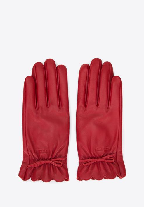 Women's leather gloves with a bow detail, red, 39-6L-905-8-V, Photo 3