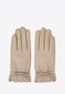 Damskie rękawiczki skórzane z falbanką i kokardką, beżowy, 39-6L-905-3-X, Zdjęcie 3
