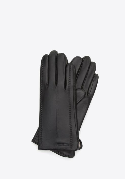 Damskie rękawiczki skórzane z fantazyjnymi szwami, czarny, 44-6A-004-2-S, Zdjęcie 1