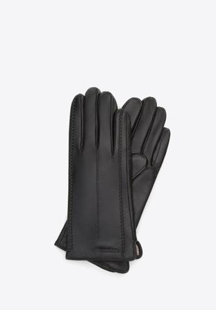 Damskie rękawiczki skórzane z fantazyjnymi szwami, czarny, 44-6A-004-1-XS, Zdjęcie 1