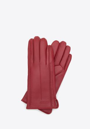 Damskie rękawiczki skórzane z fantazyjnymi szwami, czerwony, 44-6A-004-2-M, Zdjęcie 1