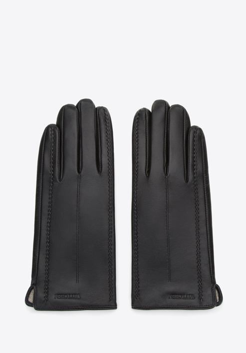 Damskie rękawiczki skórzane z fantazyjnymi szwami, czarny, 44-6A-004-2-M, Zdjęcie 2