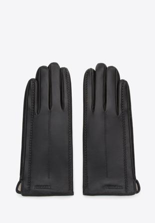 Women's leather gloves with elegant stitching, black, 44-6A-004-1-M, Photo 1