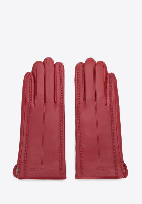 Damskie rękawiczki skórzane z fantazyjnymi szwami, czerwony, 44-6A-004-1-M, Zdjęcie 2