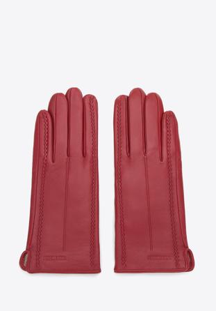 Women's leather gloves with elegant stitching, red, 44-6A-004-2-M, Photo 1