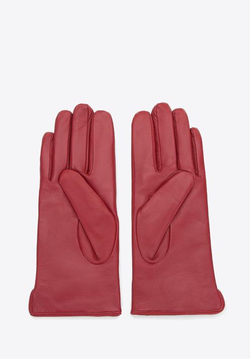 Damskie rękawiczki skórzane z fantazyjnymi szwami, czerwony, 44-6A-004-2-L, Zdjęcie 3