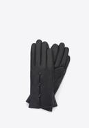 Damskie rękawiczki skórzane z guzikami, czarny, 39-6-651-3-M, Zdjęcie 1