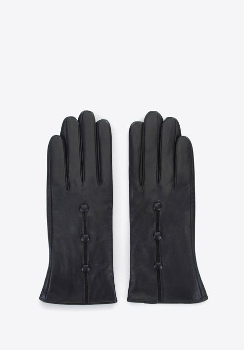 Damskie rękawiczki skórzane z guzikami, czarny, 39-6-651-3-X, Zdjęcie 3