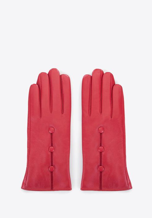 Damskie rękawiczki skórzane z guzikami, czerwony, 39-6-651-3-X, Zdjęcie 3