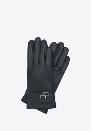 Women's buckle detail leather gloves, black, 39-6A-013-1-M, Photo 1