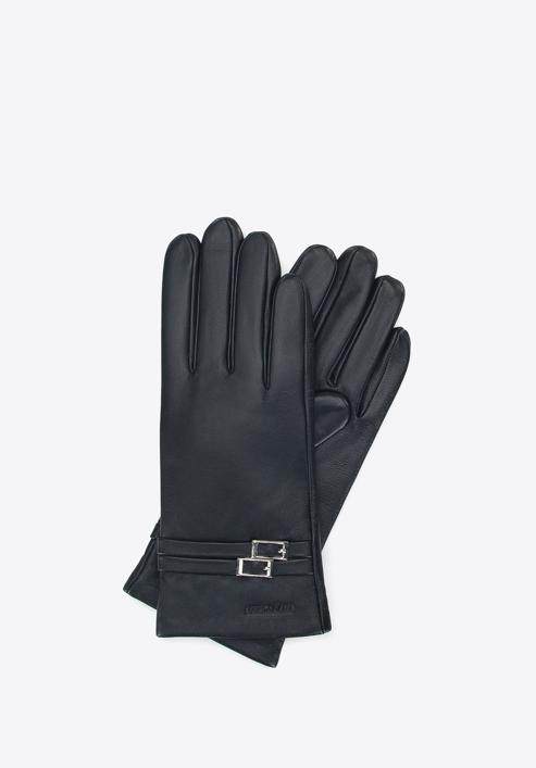 Damskie rękawiczki skórzane z klamerkami, czarny, 39-6A-013-7-S, Zdjęcie 1