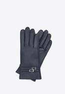 Women's buckle detail leather gloves, navy blue, 39-6A-013-1-M, Photo 1