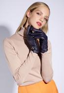 Women's buckle detail leather gloves, navy blue, 39-6A-013-1-M, Photo 15
