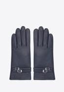 Women's buckle detail leather gloves, navy blue, 39-6A-013-1-M, Photo 3