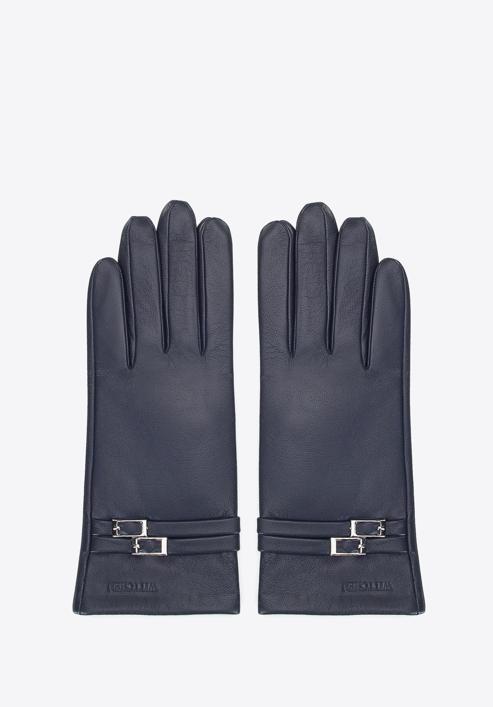 Women's buckle detail leather gloves, navy blue, 39-6A-013-7-L, Photo 3