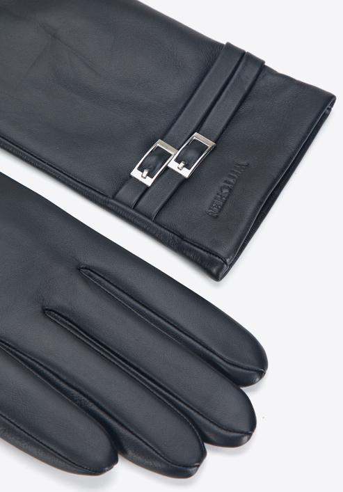 Women's buckle detail leather gloves, black, 39-6A-013-1-L, Photo 4