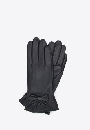 Damskie rękawiczki skórzane z kokardką, ciemny brąz, 39-6-550-BB-L, Zdjęcie 1