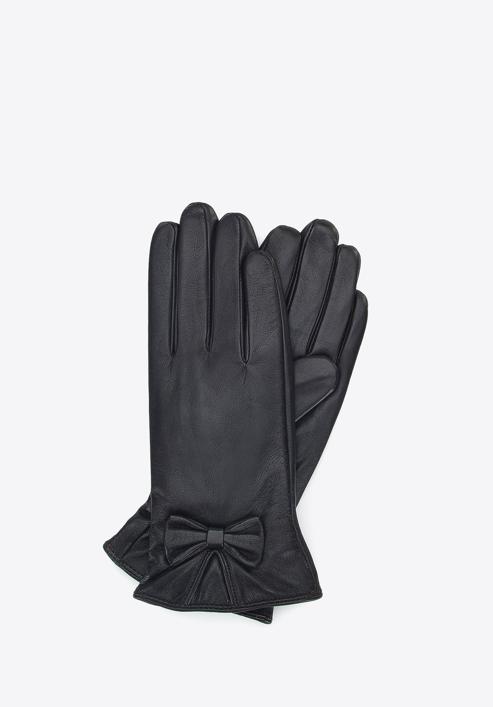 Damskie rękawiczki skórzane z kokardką, ciemny brąz, 39-6-550-BB-M, Zdjęcie 1