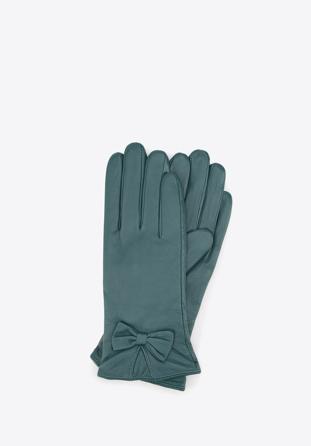 Damskie rękawiczki skórzane z kokardką, morski, 39-6-550-BG-L, Zdjęcie 1