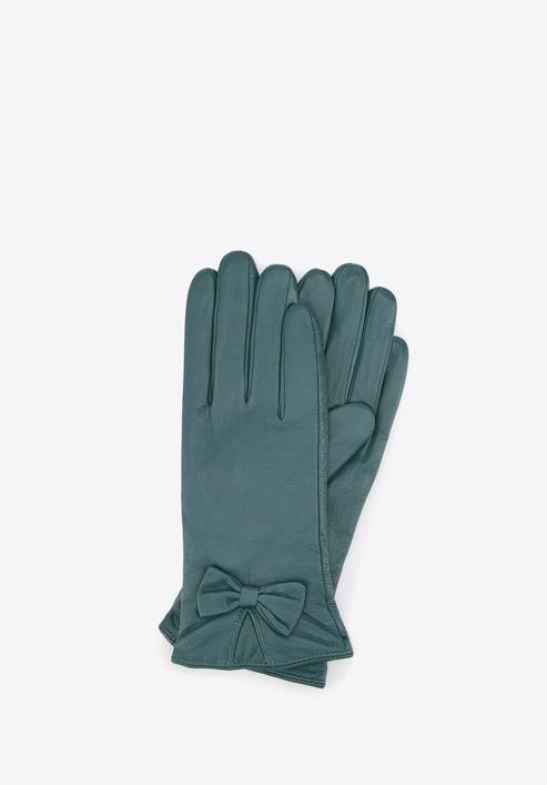 Damskie rękawiczki skórzane z kokardką, morski, 39-6-550-BB-L, Zdjęcie 1