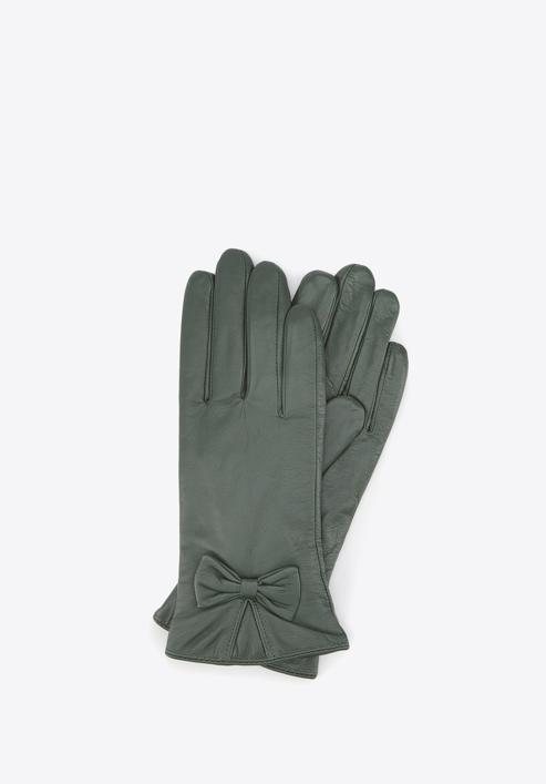 Damskie rękawiczki skórzane z kokardką, khaki, 39-6-550-BB-L, Zdjęcie 1