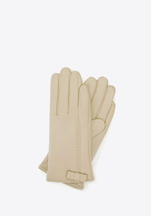 Damskie rękawiczki skórzane z kokardką, kremowy, 39-6-551-BB-L, Zdjęcie 1