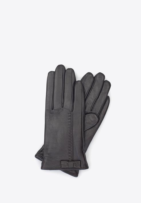 Damskie rękawiczki skórzane z kokardką, ciemny brąz, 39-6-551-TQ-L, Zdjęcie 1