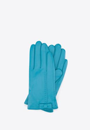 Damskie rękawiczki skórzane z kokardką, turkusowy, 39-6-551-TQ-L, Zdjęcie 1