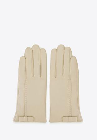 Damskie rękawiczki skórzane z kokardką, kremowy, 39-6-551-A-S, Zdjęcie 1