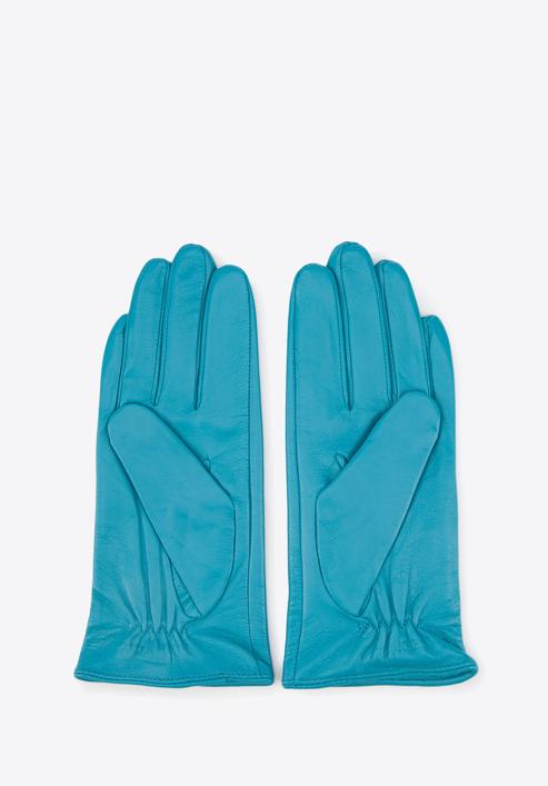 Damskie rękawiczki skórzane z kokardką, turkusowy, 39-6-551-BB-L, Zdjęcie 2