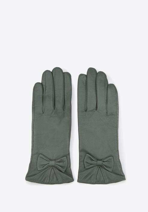 Damskie rękawiczki skórzane z kokardką, khaki, 39-6-550-BB-L, Zdjęcie 3