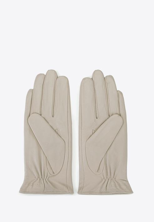 Damskie rękawiczki skórzane z kokardką, beżowy, 39-6-551-6A-S, Zdjęcie 3