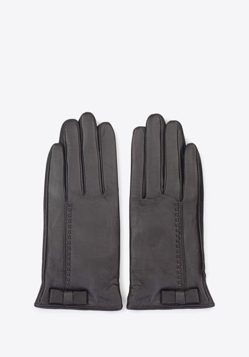 Damskie rękawiczki skórzane z kokardką, ciemny brąz, 39-6-551-6A-S, Zdjęcie 3