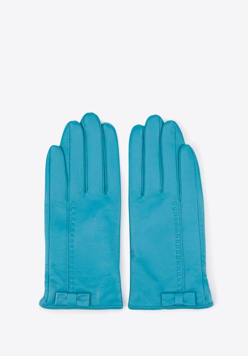 Damskie rękawiczki skórzane z kokardką, turkusowy, 39-6-551-BB-L, Zdjęcie 3