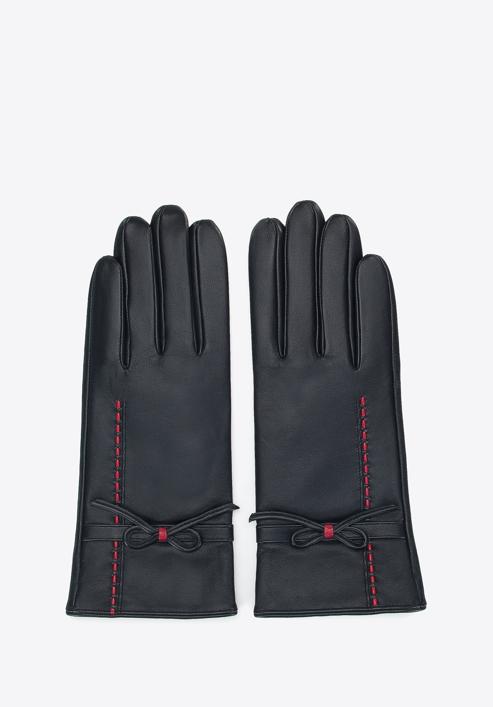 Women's bow detail leather gloves, black, 39-6A-006-1-S, Photo 3