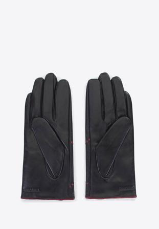 Damskie rękawiczki skórzane z kolorowym rzemieniem, czarny, 39-6-643-1-L, Zdjęcie 1